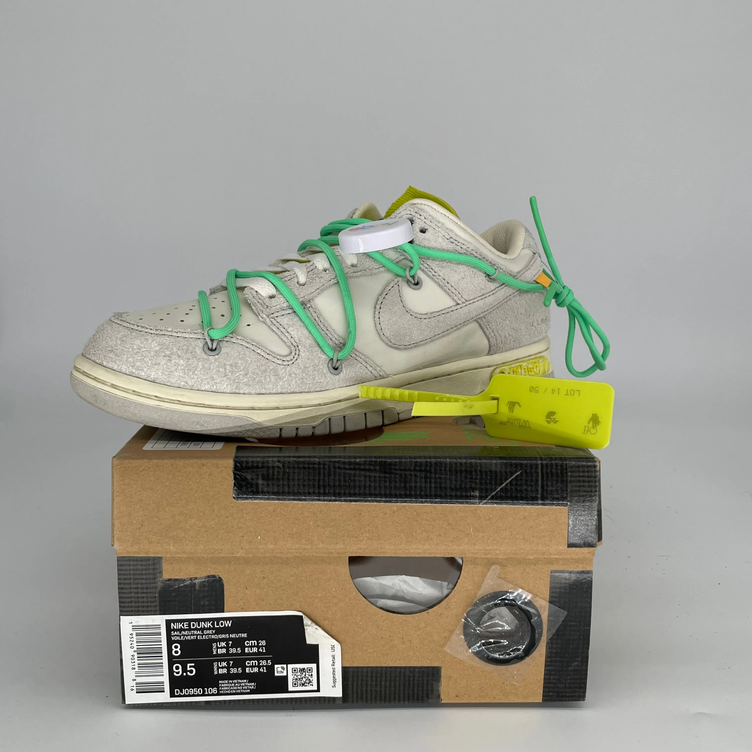 OFF WHITE X NIKE DUNK LOW LOT 14 SIZE 8 DJDJ0950-106