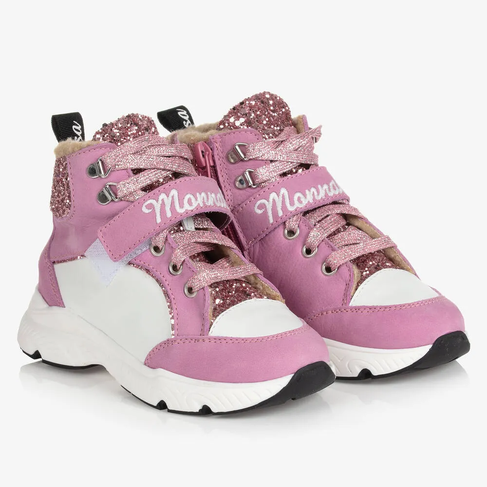 Pink Glitter High-Top Trainers