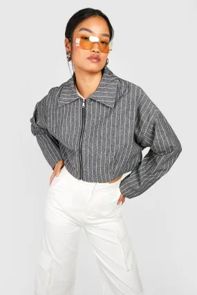 Pinstripe Crop Bomber Jacket