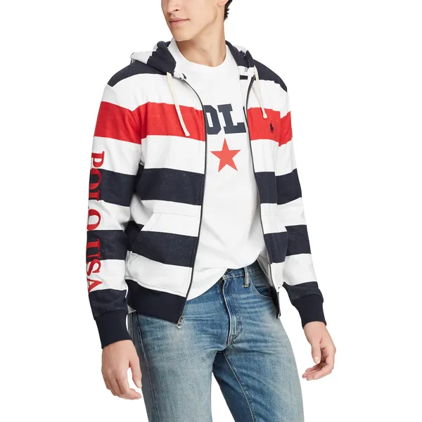 POLO RALPH LAUREN Striped Terry Americana Hoodie, Aviator Navy/ Multi