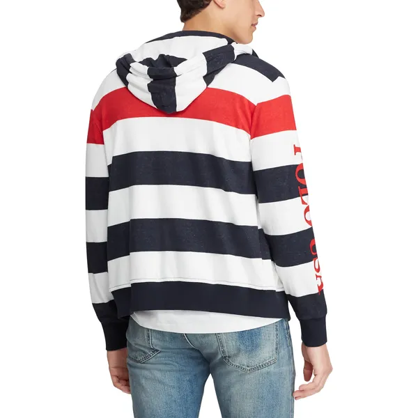 POLO RALPH LAUREN Striped Terry Americana Hoodie, Aviator Navy/ Multi