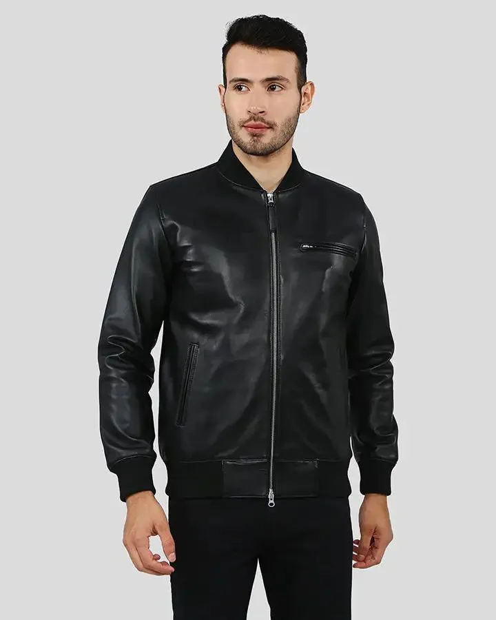 Porf Black Bomber Leather Jacket