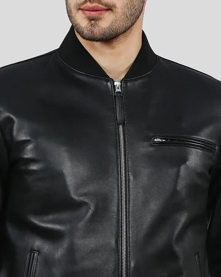 Porf Black Bomber Leather Jacket