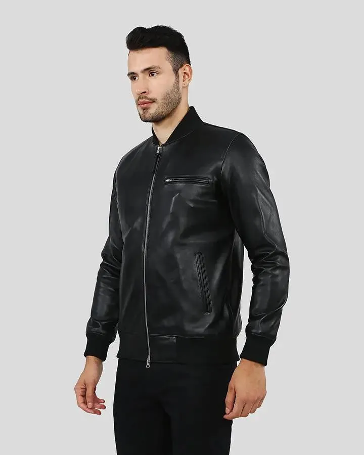 Porf Black Bomber Leather Jacket