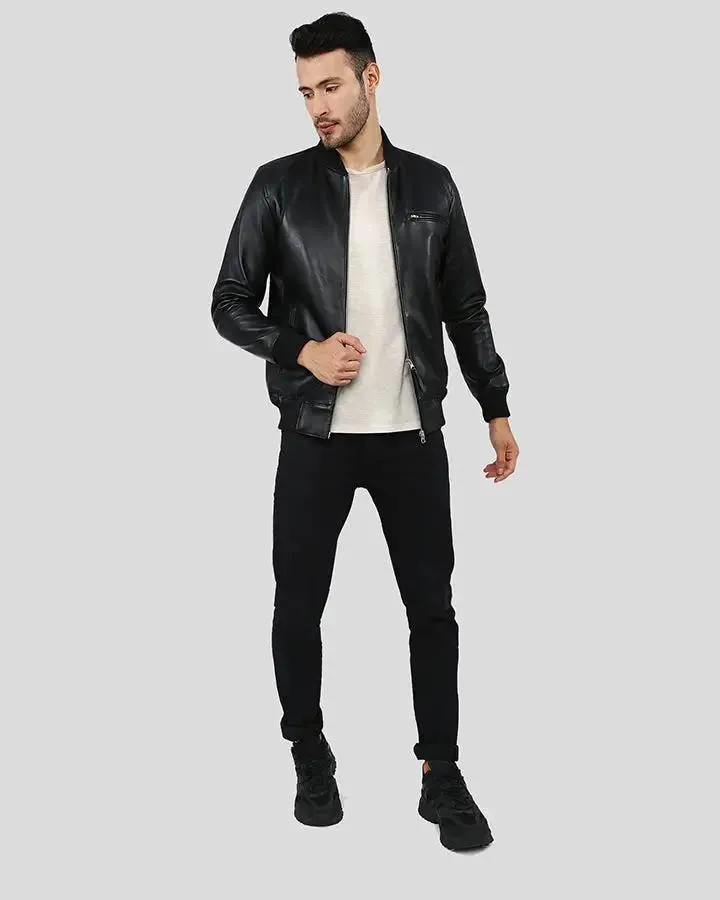 Porf Black Bomber Leather Jacket