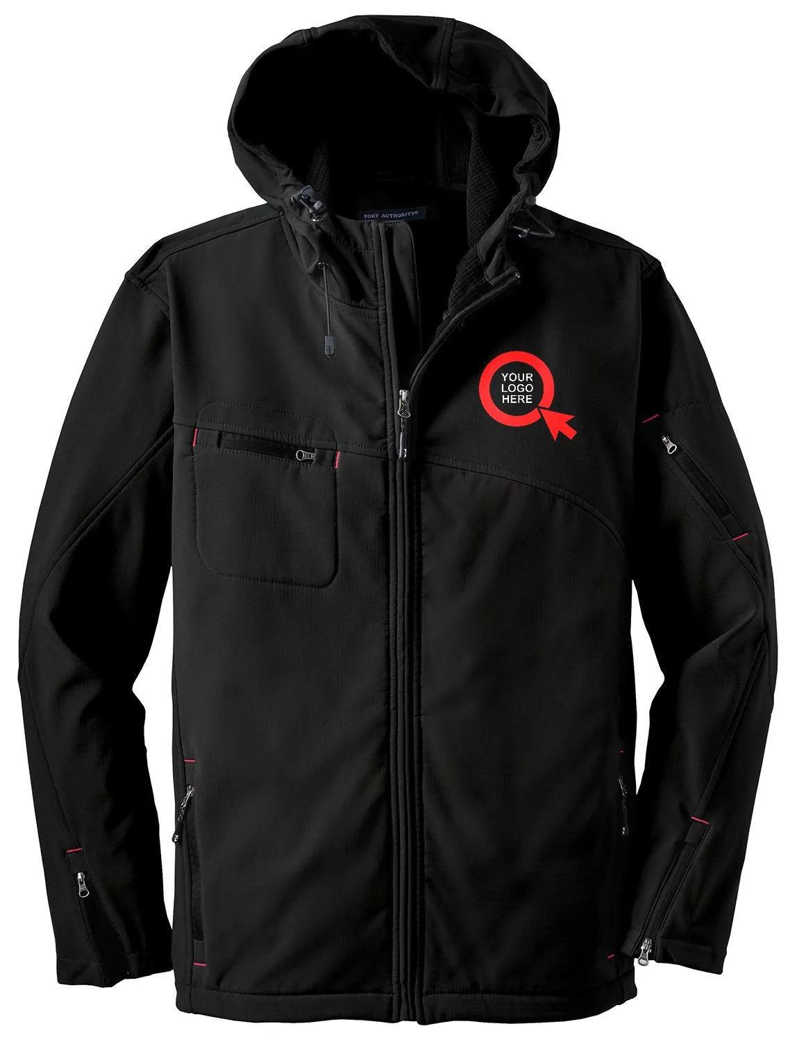 Port Authority Textured Soft Shell Jacket J706 Black/Engine Red [YOUR COMPANY]