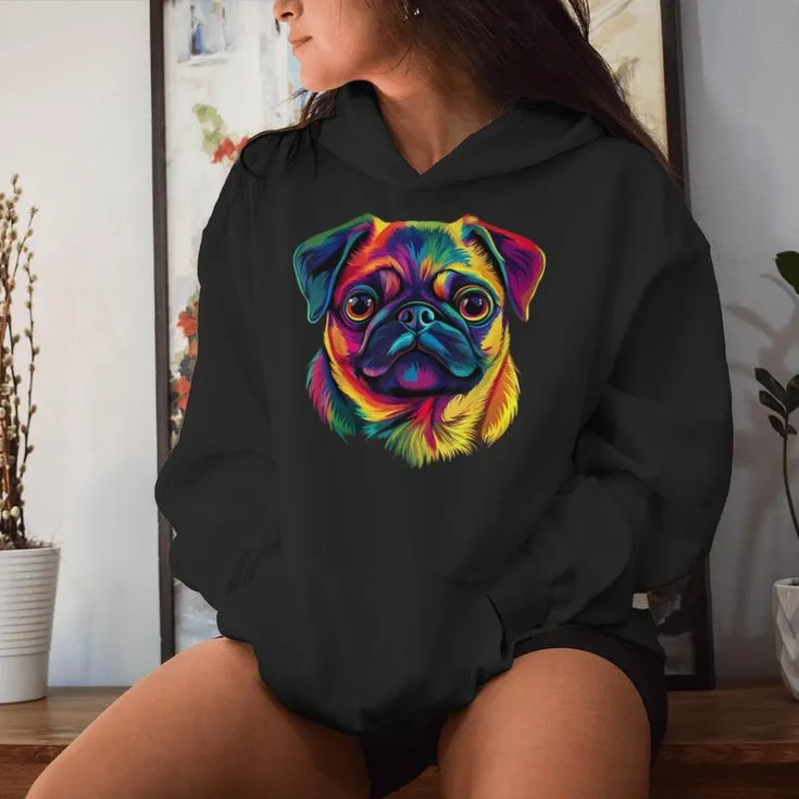 Pug Lover Cute Colorful Pug Puppy Dog Face For Women Women Hoodie