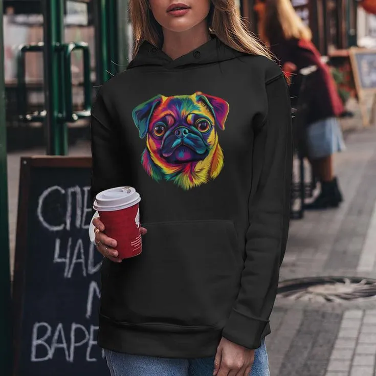 Pug Lover Cute Colorful Pug Puppy Dog Face For Women Women Hoodie