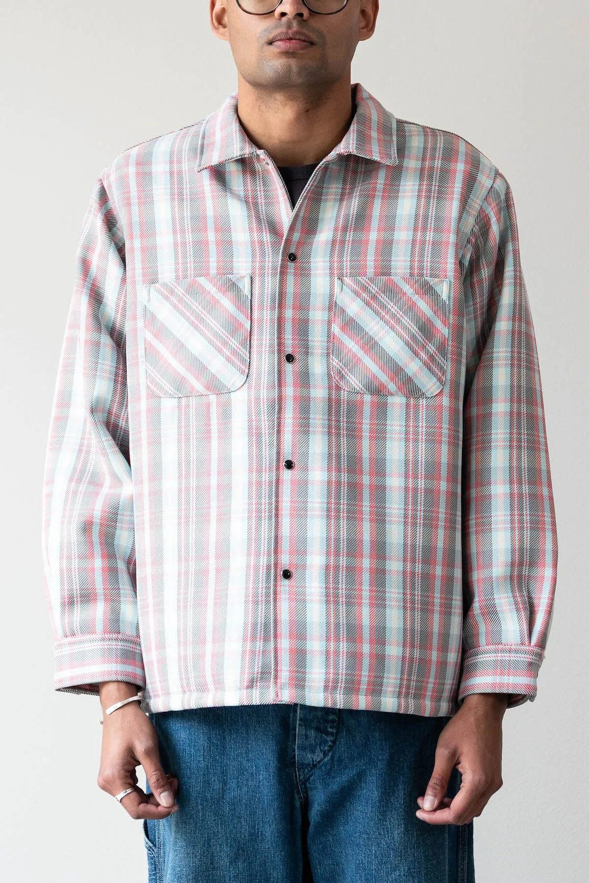 Quilt Open Collar Shirt Mechanic Ombre Check - Red