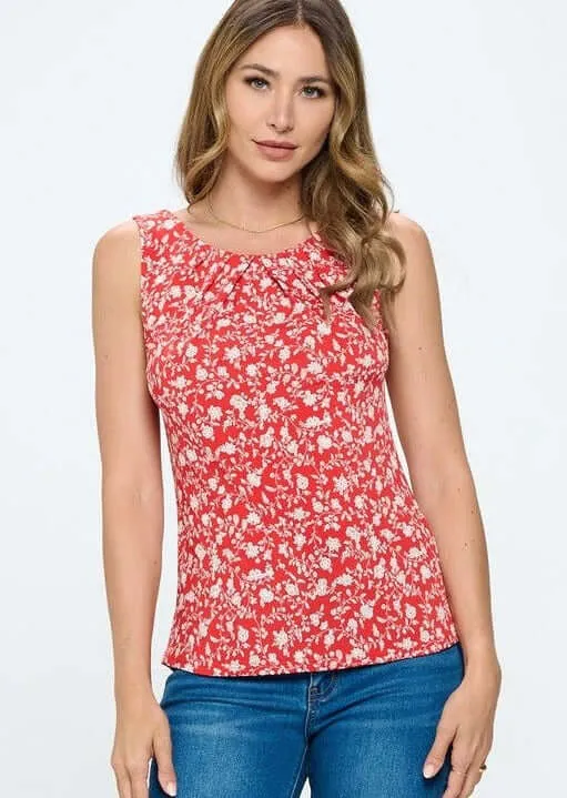 Radiant in Red Floral Sleeveless Top Made in USA