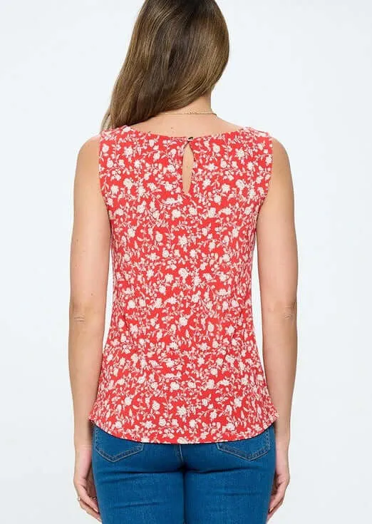 Radiant in Red Floral Sleeveless Top Made in USA