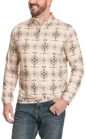 Rafter C Men's Khaki Black & Taupe Aztec 1/4 Zip Pullover 