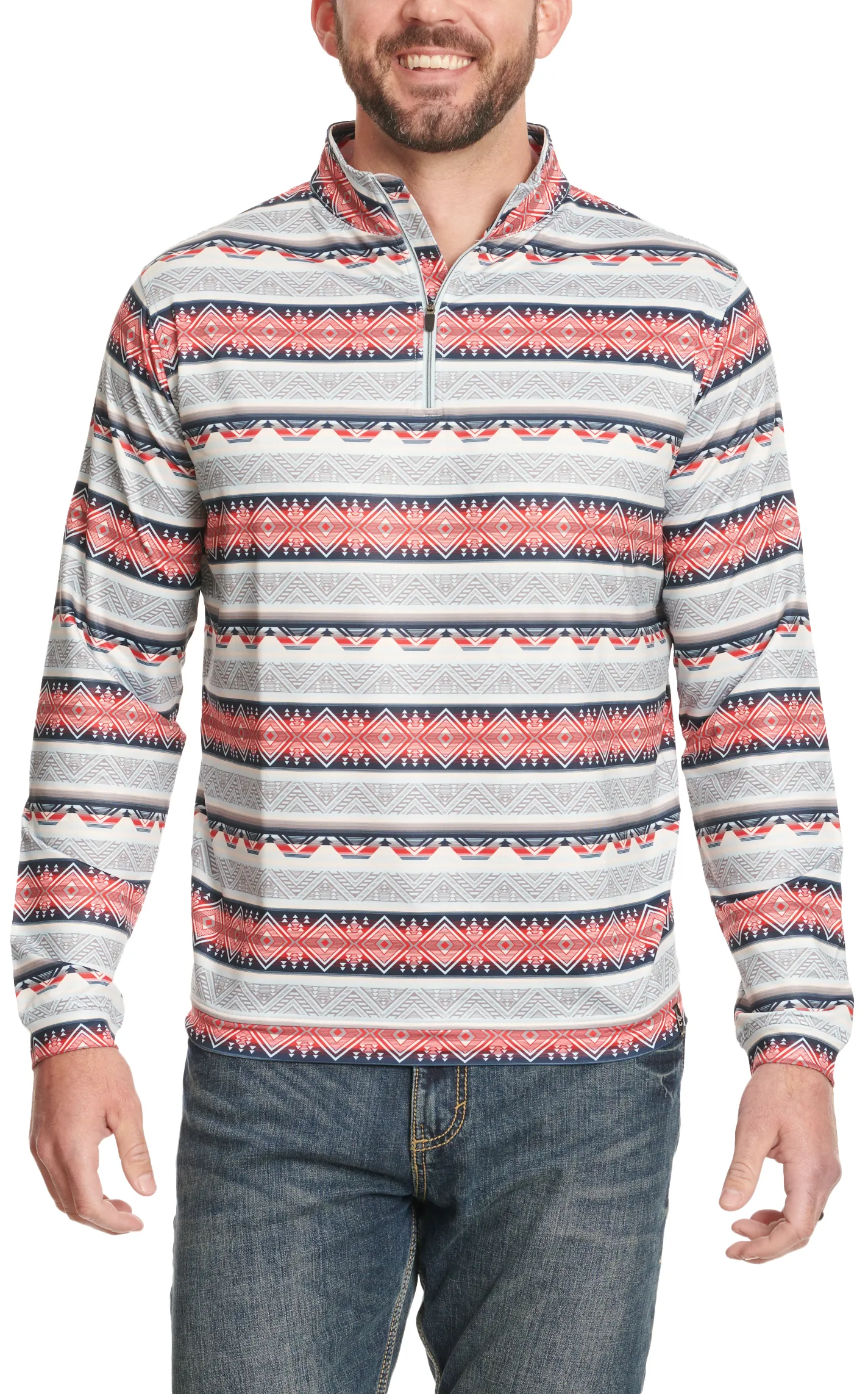 Rafter C Men's Navy & Red Multi-Color Aztec 1/4 Zip Pullover