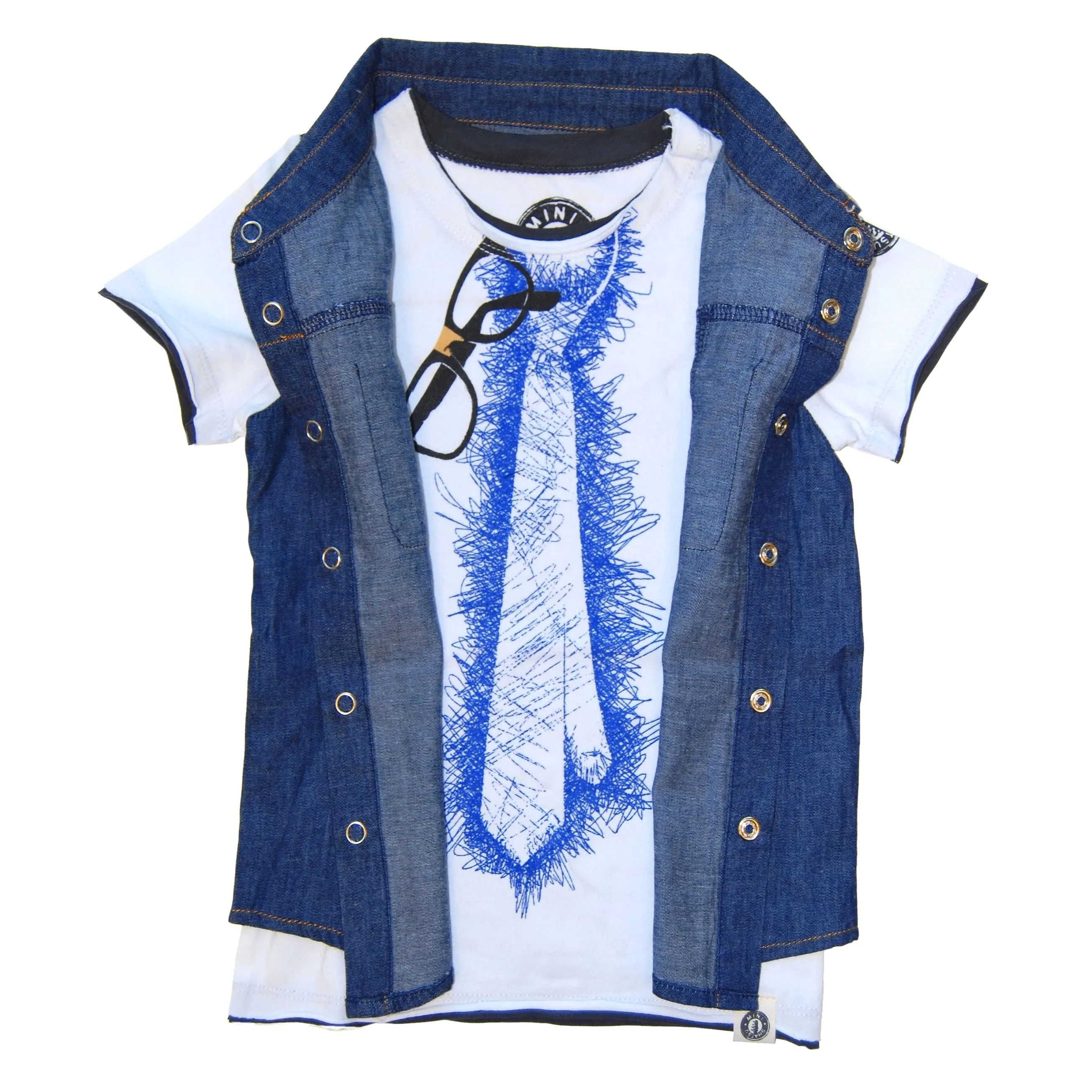 Real Denim Vest Scribble Tie T-Shirt by: Mini Shatsu