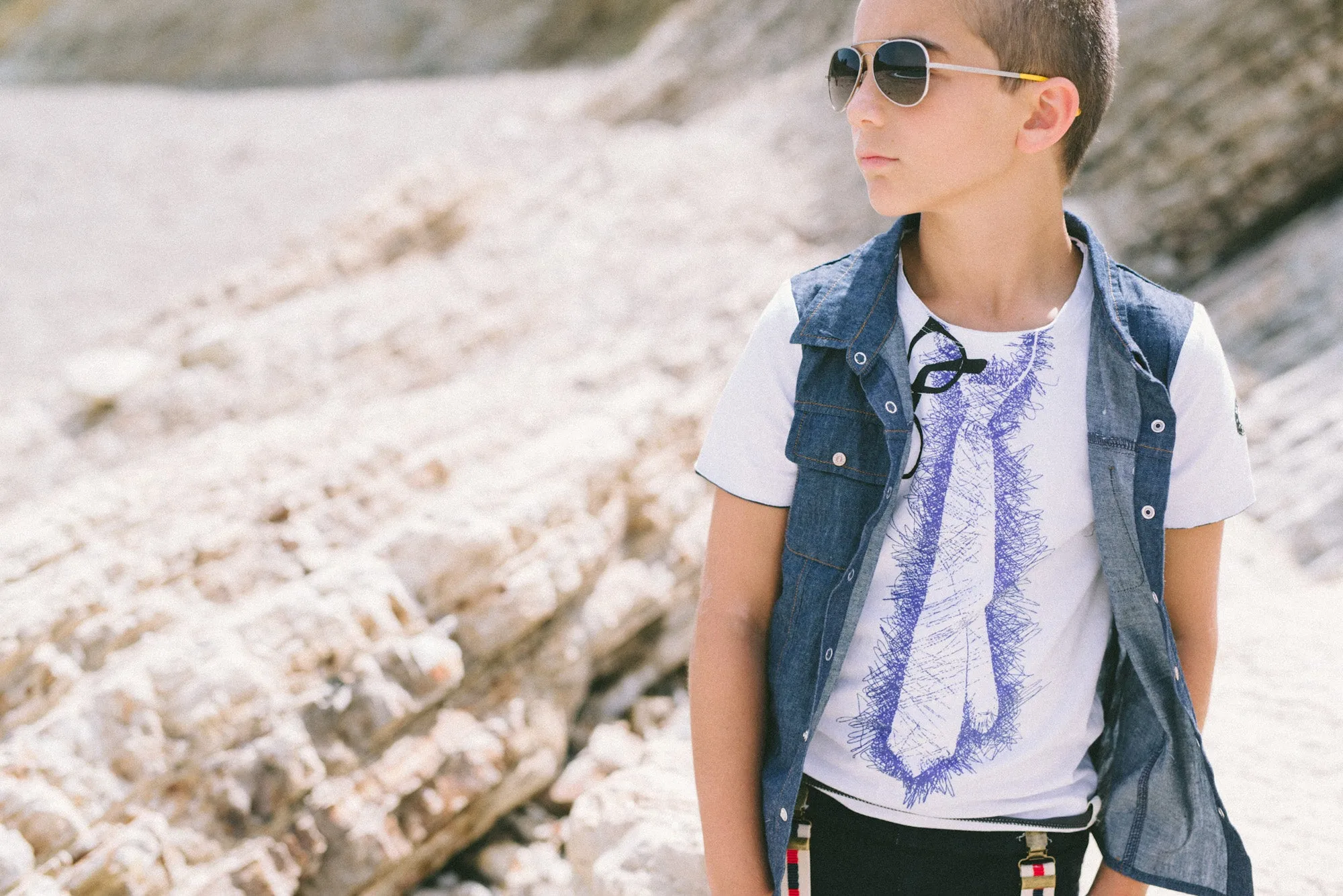 Real Denim Vest Scribble Tie T-Shirt by: Mini Shatsu