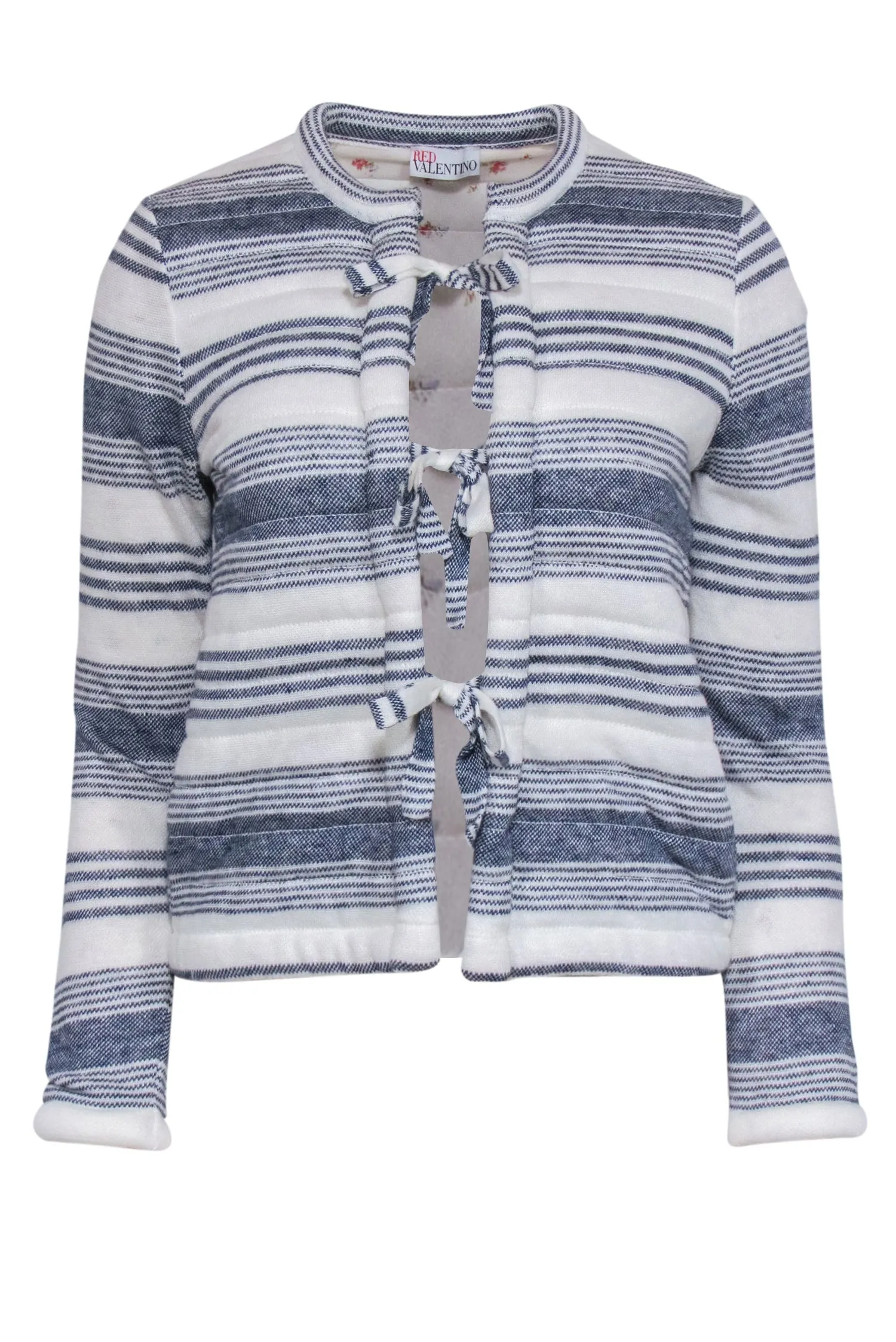 Red Valentino - Ivory & Blue Stripe Knit Jacket Sz XS