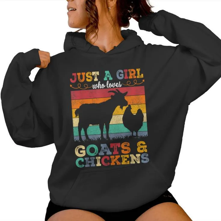 Retro Vintage Just A Girl Who Loves Chickens & Goats Farmer Women Hoodie