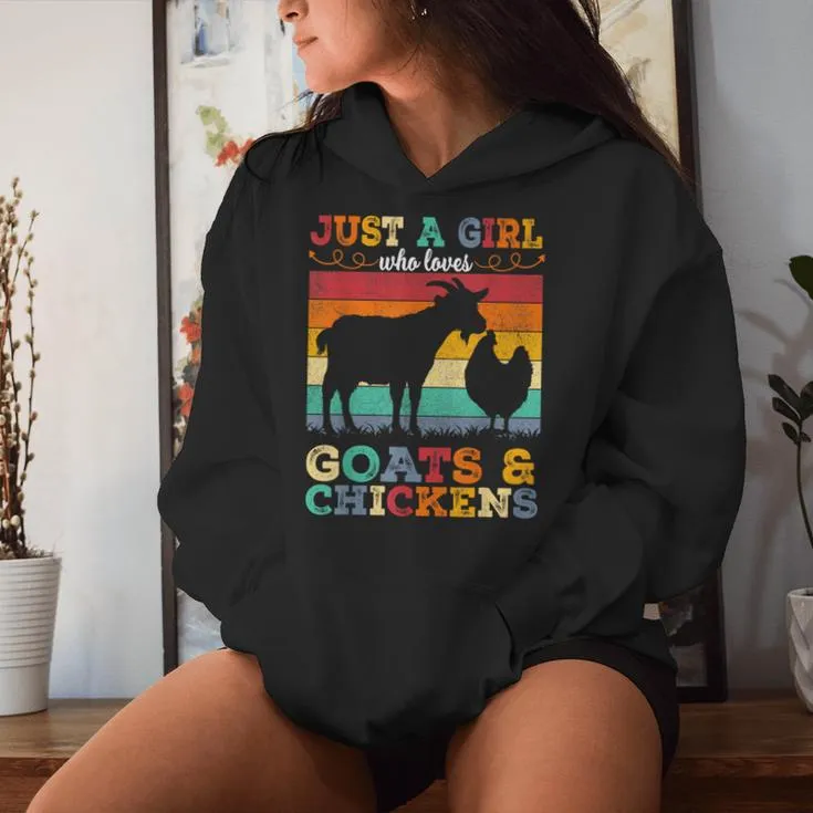 Retro Vintage Just A Girl Who Loves Chickens & Goats Farmer Women Hoodie