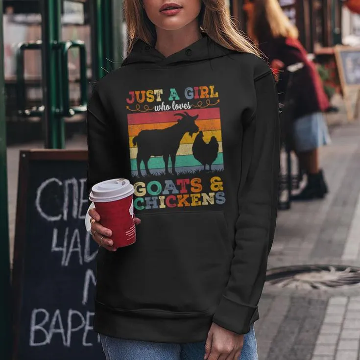 Retro Vintage Just A Girl Who Loves Chickens & Goats Farmer Women Hoodie