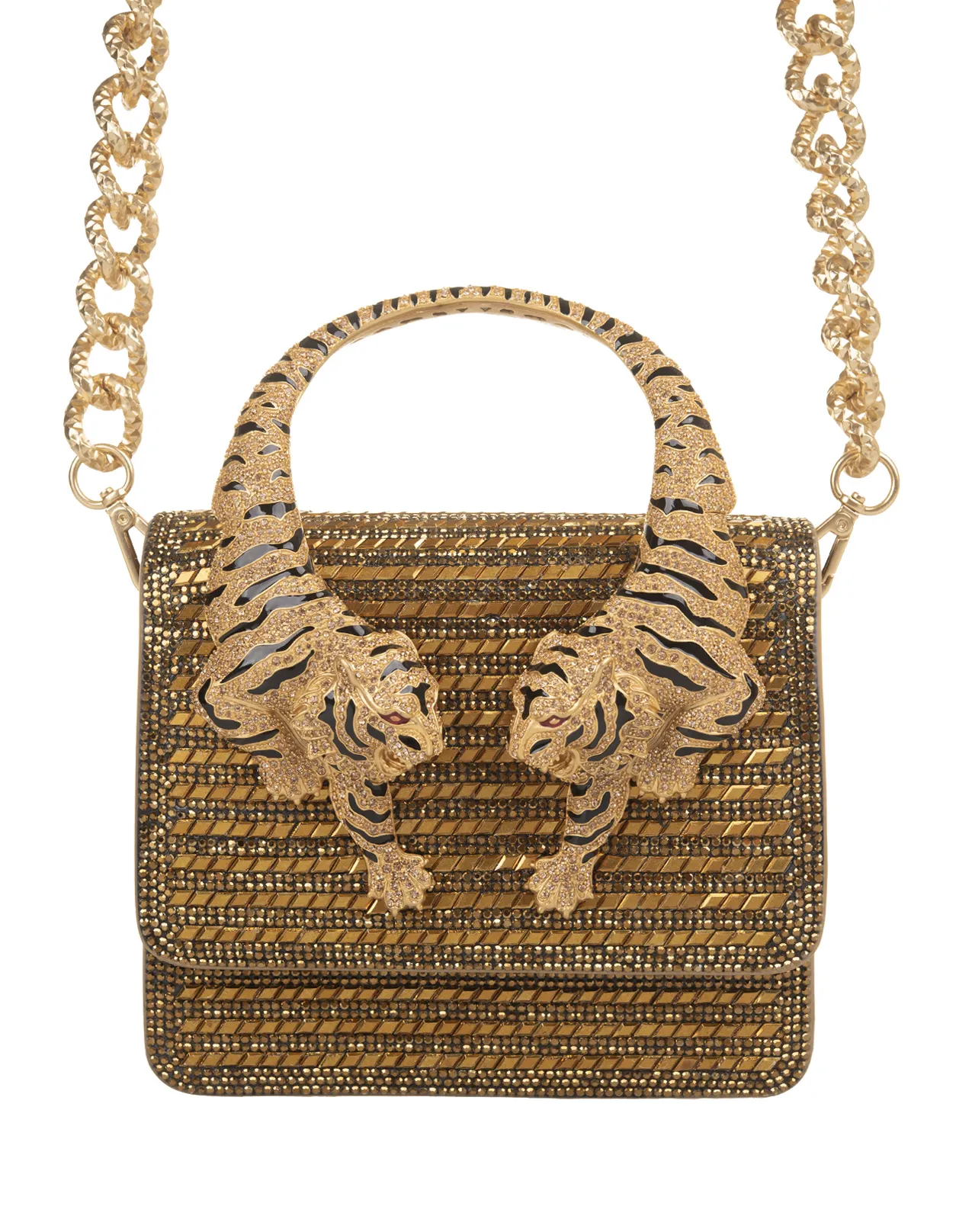 ROBERTO CAVALLI Golden Small Roar Shoulder Bag With Jewelled Tigers