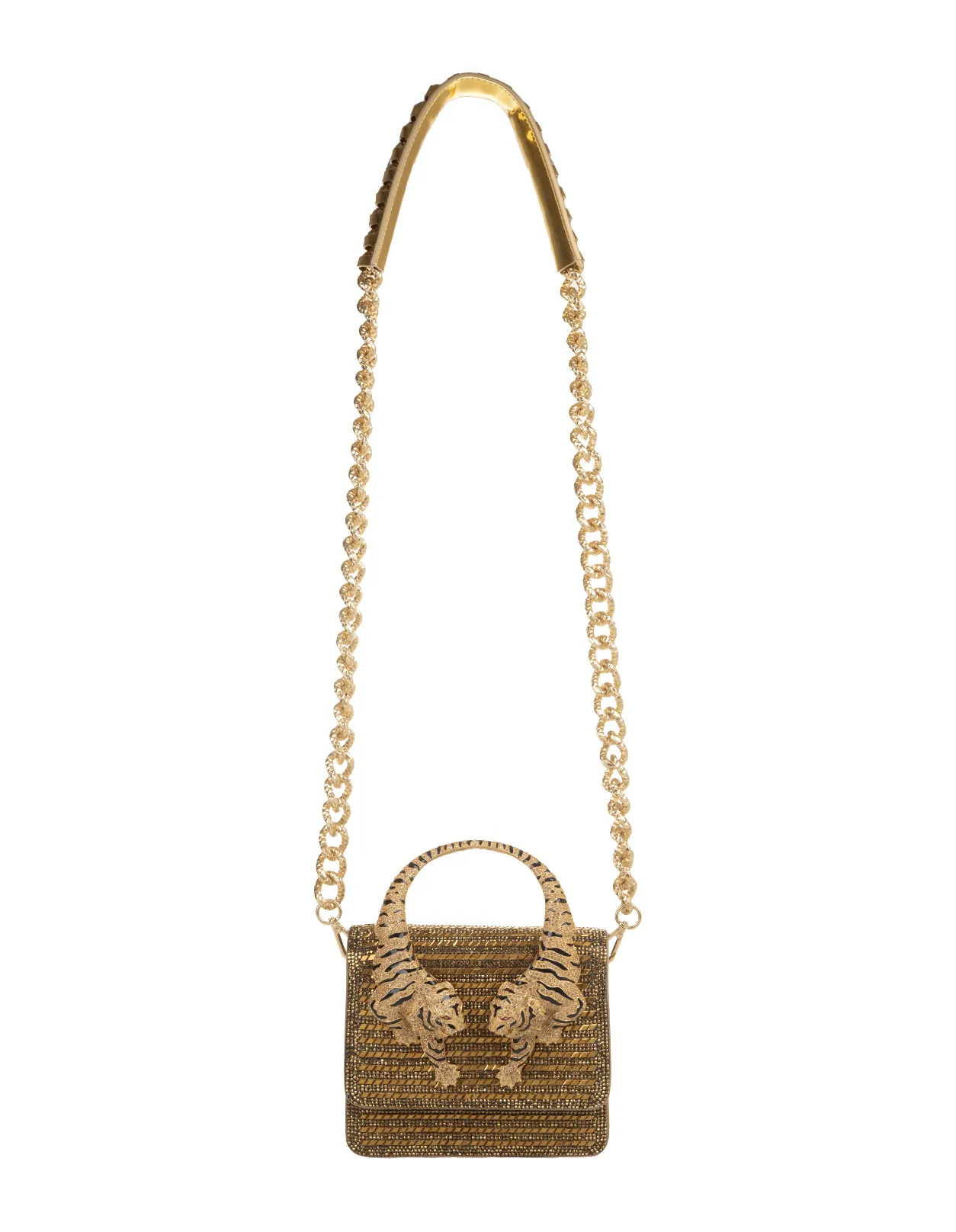 ROBERTO CAVALLI Golden Small Roar Shoulder Bag With Jewelled Tigers