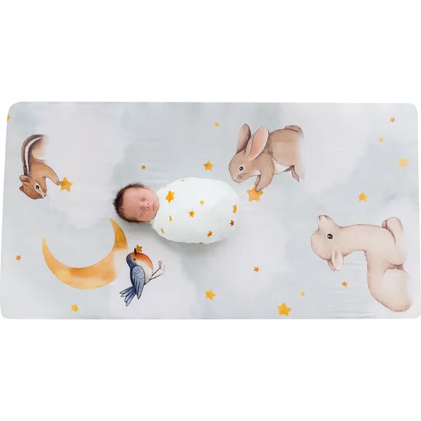 Rookie Humans Crib Sheet And Swaddle Bundle, Goodnight Wonderland