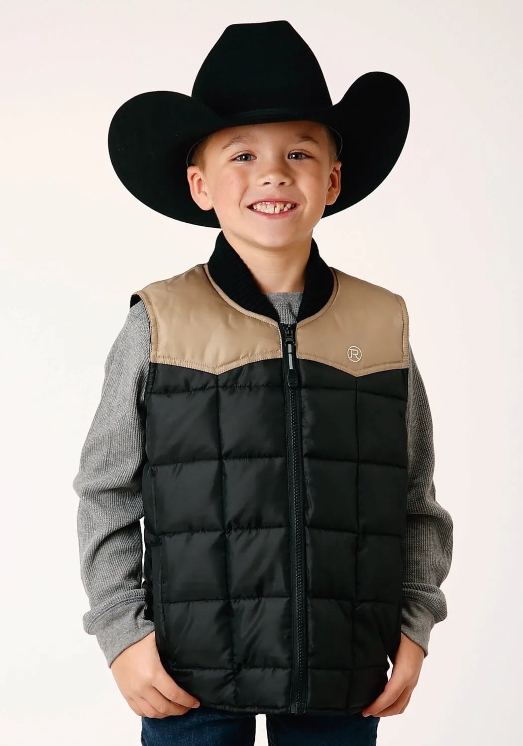 Roper Boys Quilted Polyfill Black 100% Polyester Softshell Vest