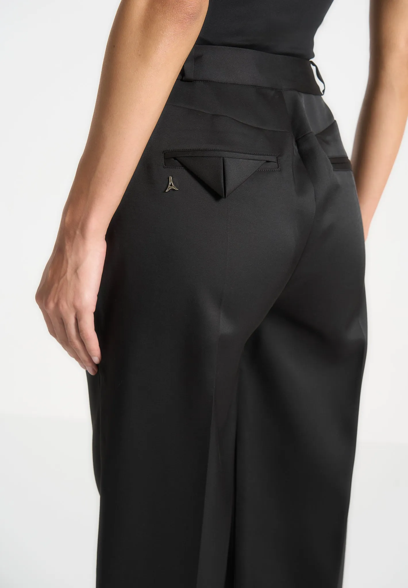 Sateen Twin Pleat Trousers - Black