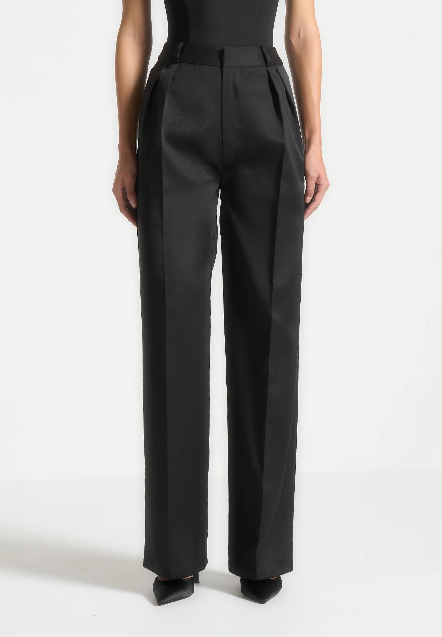 Sateen Twin Pleat Trousers - Black