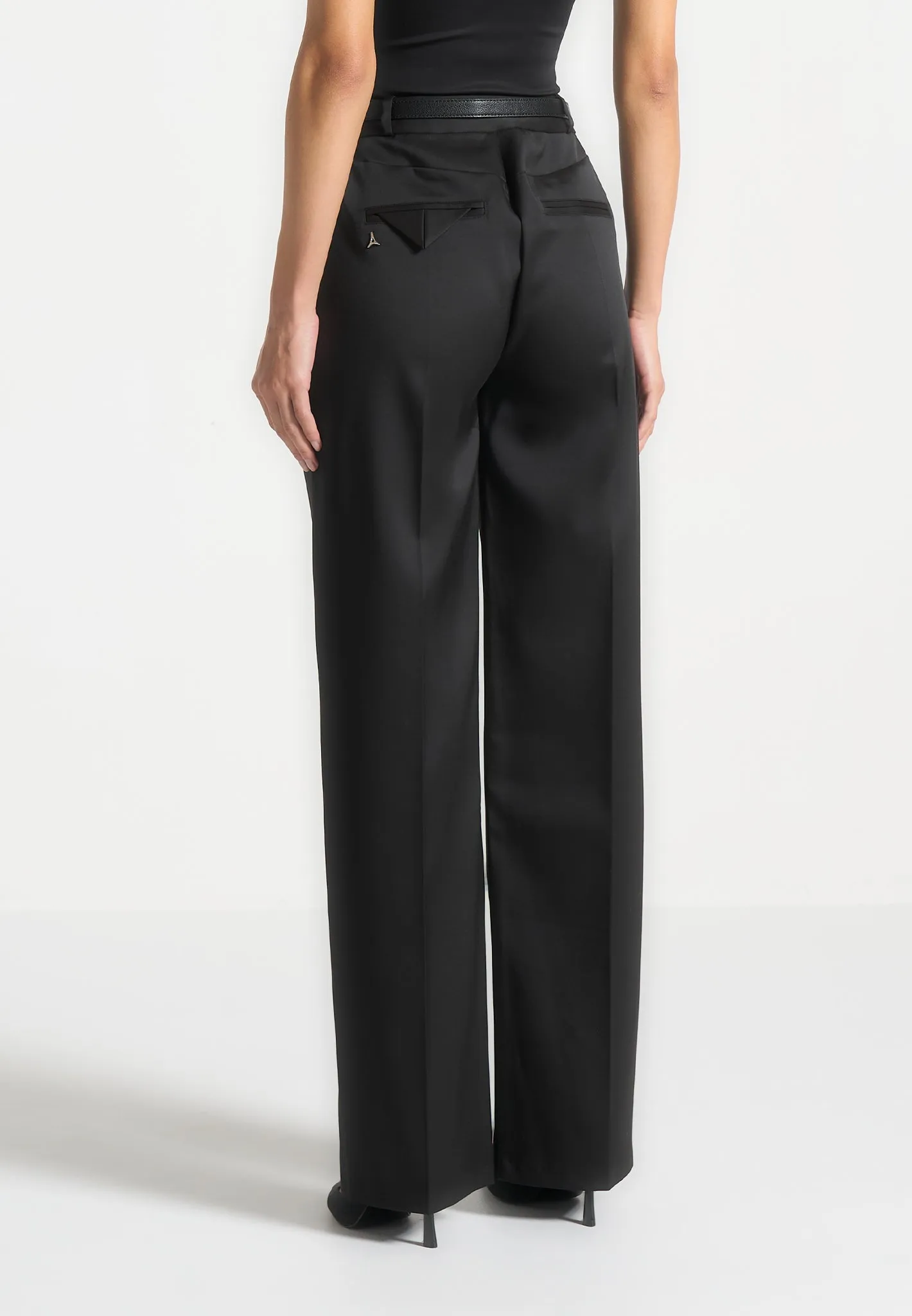 Sateen Twin Pleat Trousers - Black