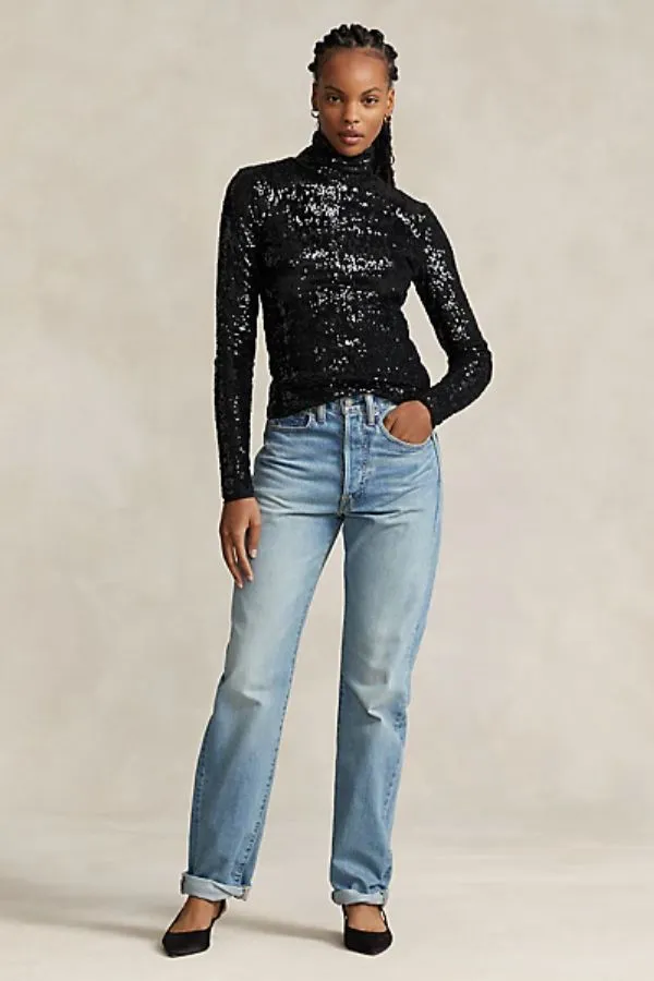 Sequined Jersey Turtleneck