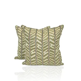 Set of Two Throw Pillows, Chevron Pattern, Green Multi-Color