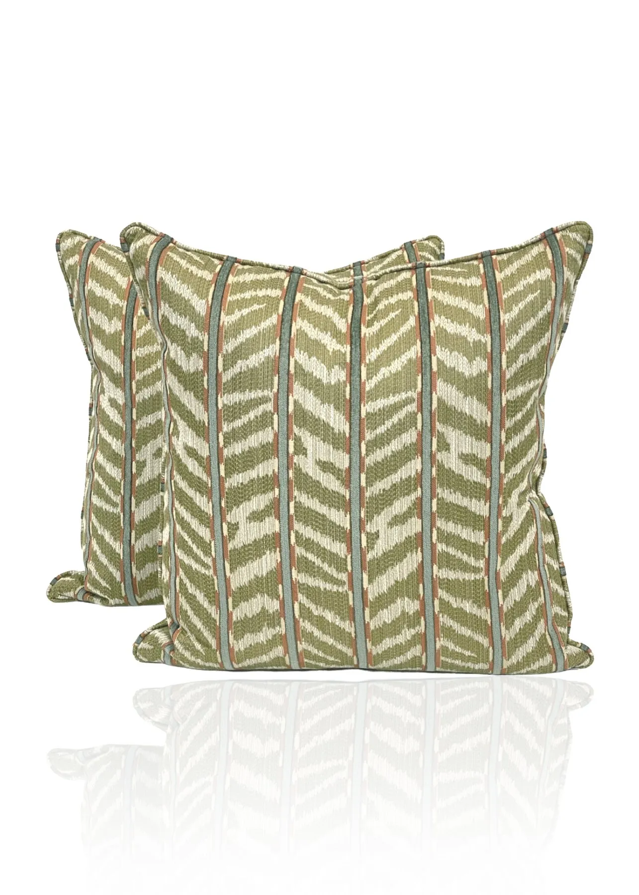 Set of Two Throw Pillows, Chevron Pattern, Green Multi-Color