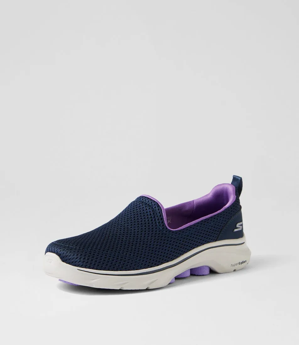 SKECHERS Go Walk 7 Navy Lavender Fabric Sneakers