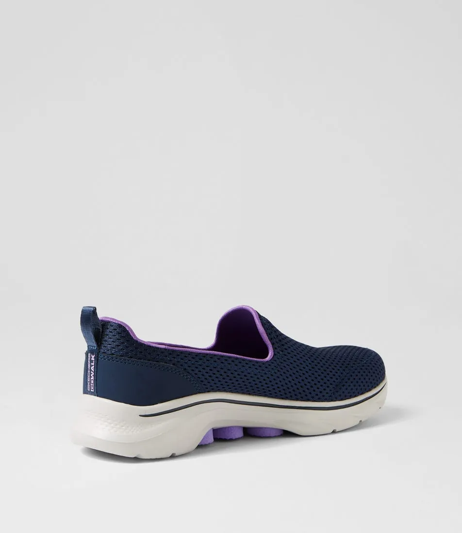 SKECHERS Go Walk 7 Navy Lavender Fabric Sneakers