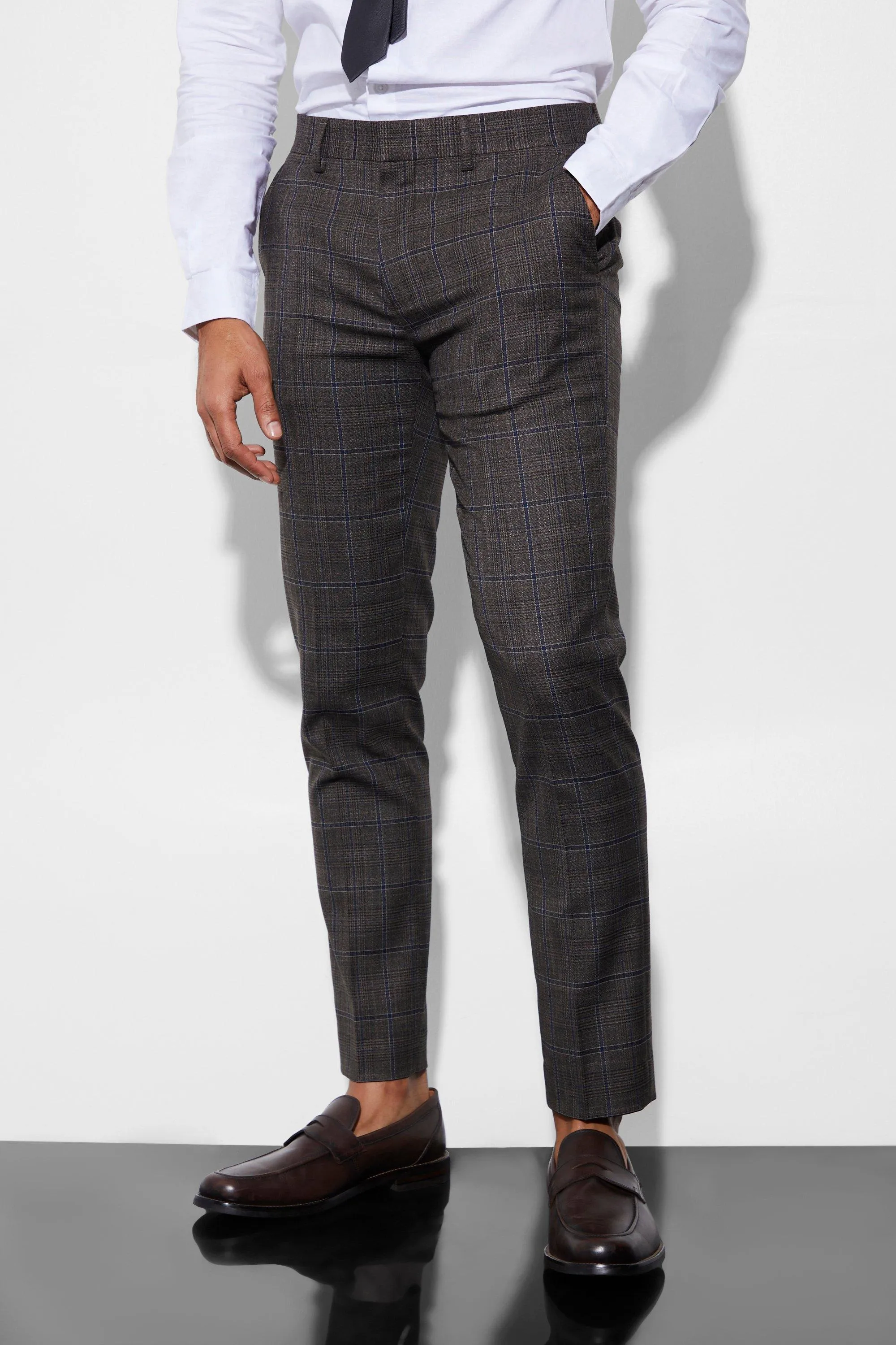 Slim Large Check Suit Trousers