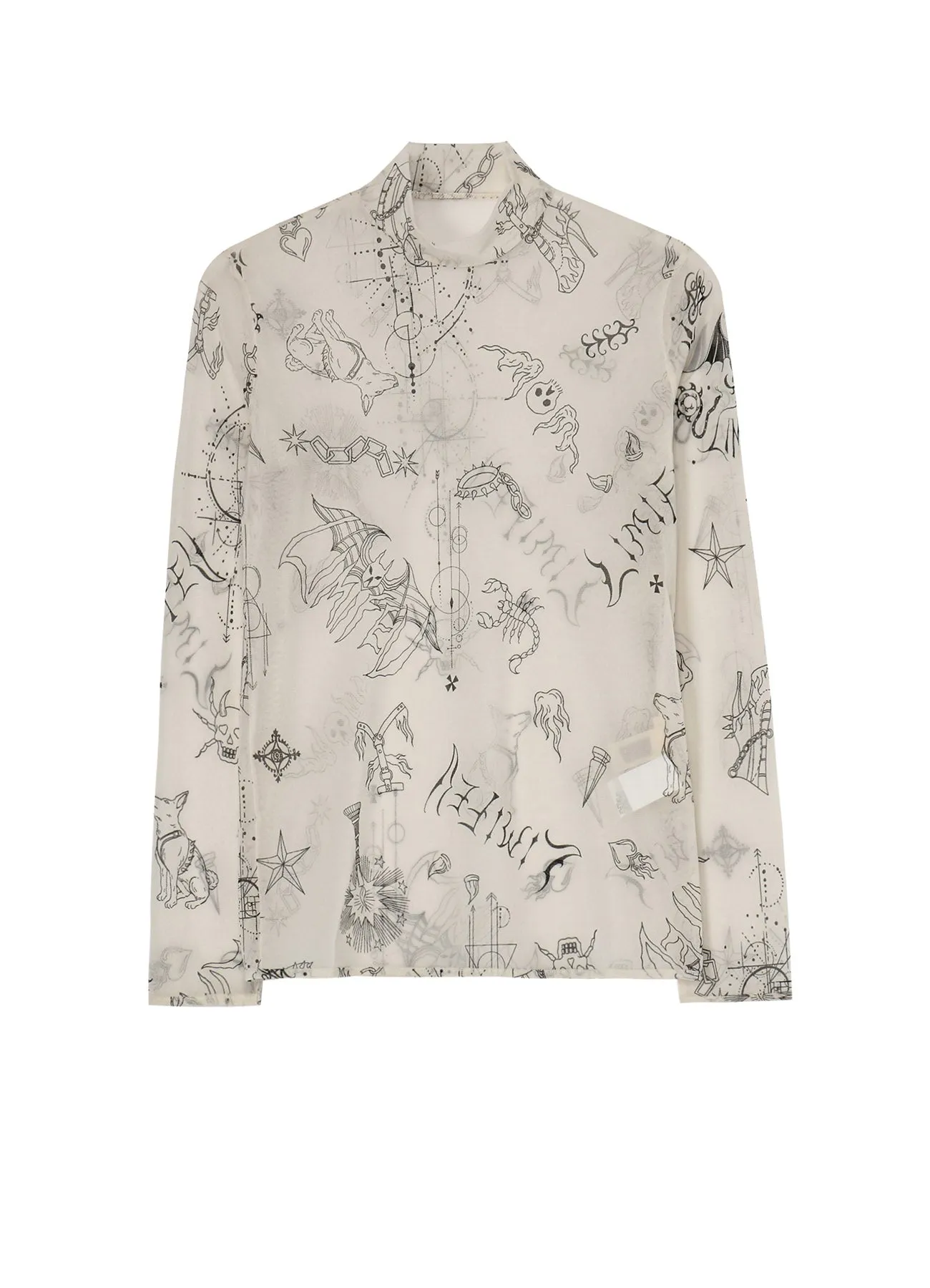 TATTOO PRINT TULLE HIGH NECK PULLOVER