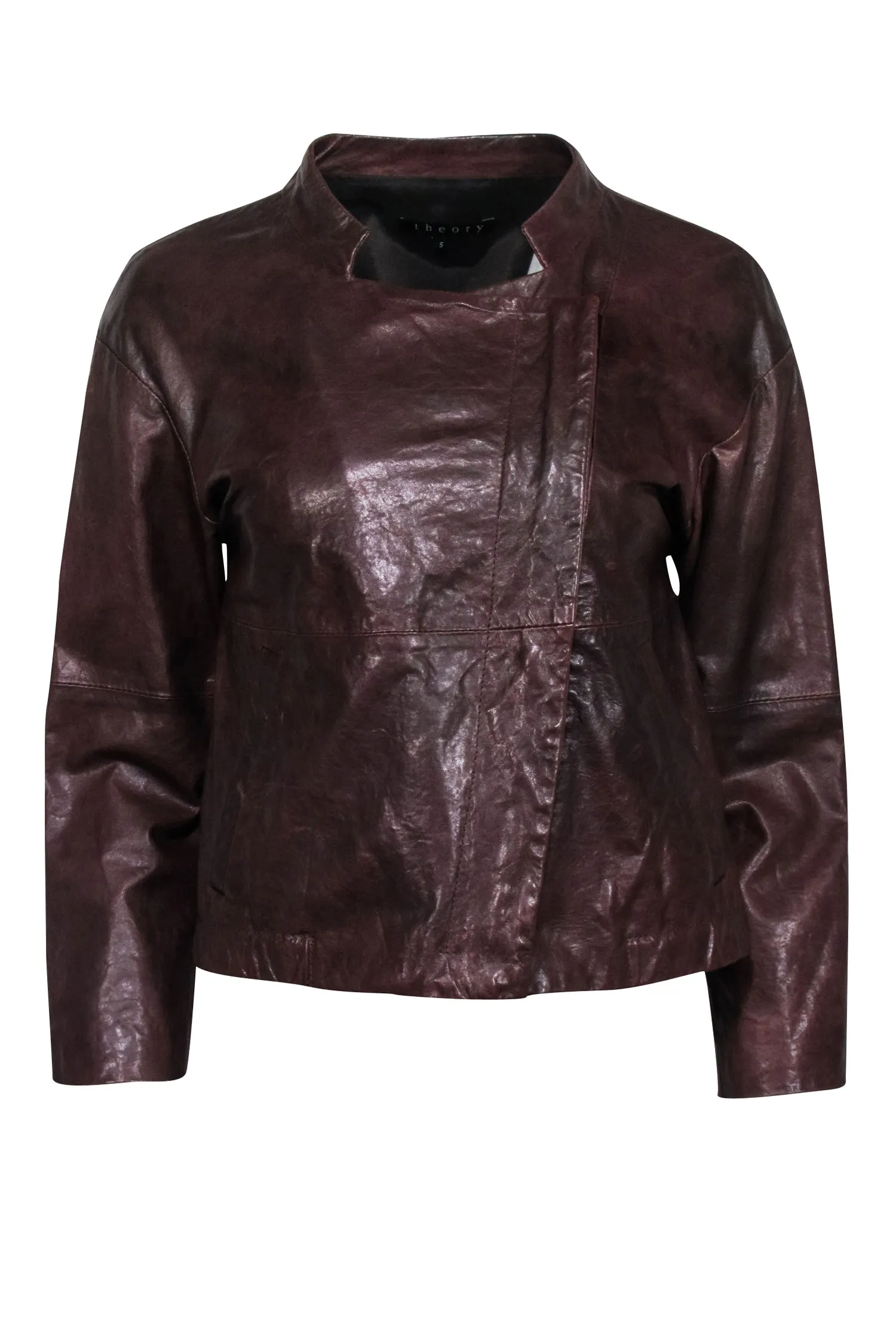 Theory - Brown Leather Moto Zip Jacket Sz S