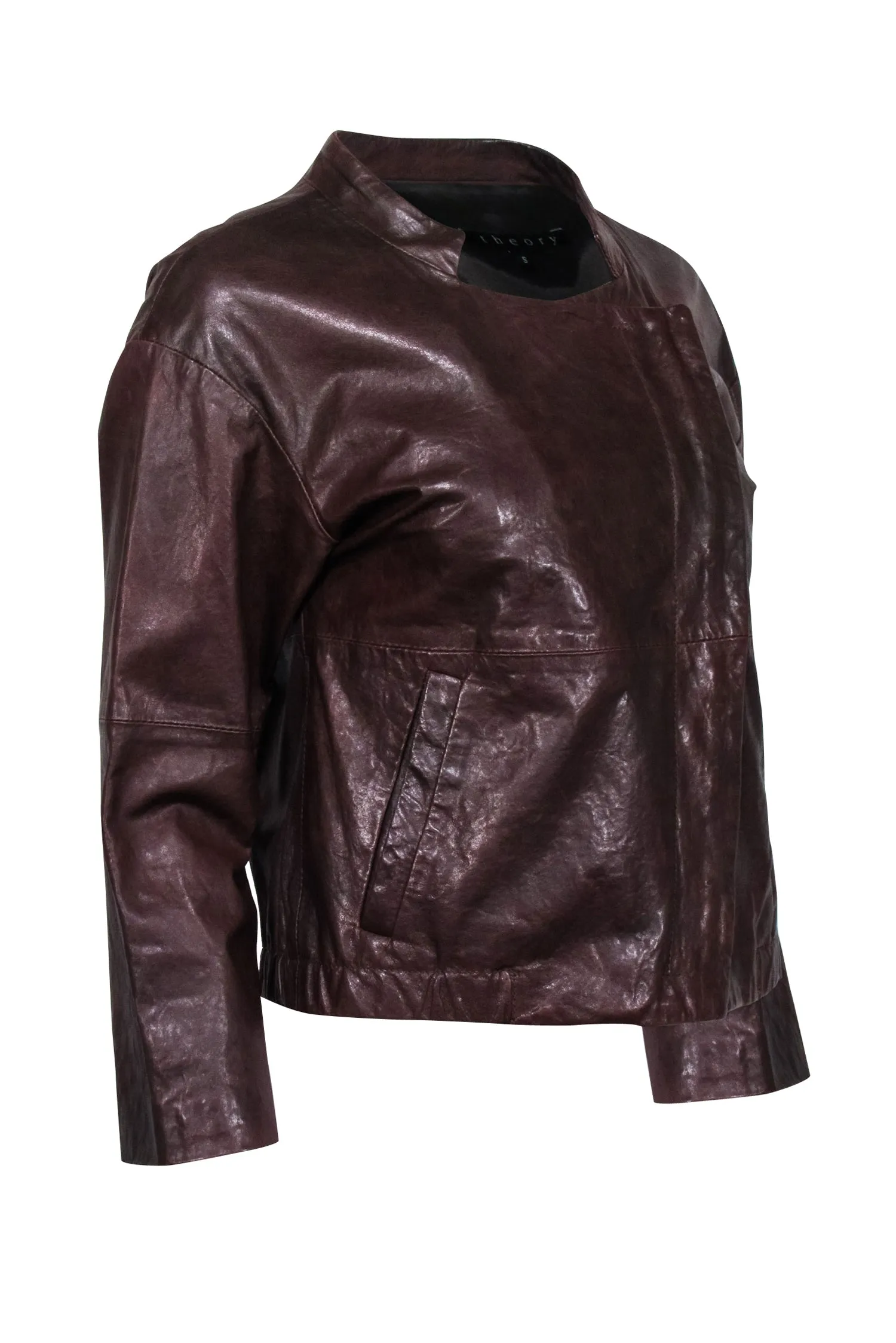 Theory - Brown Leather Moto Zip Jacket Sz S