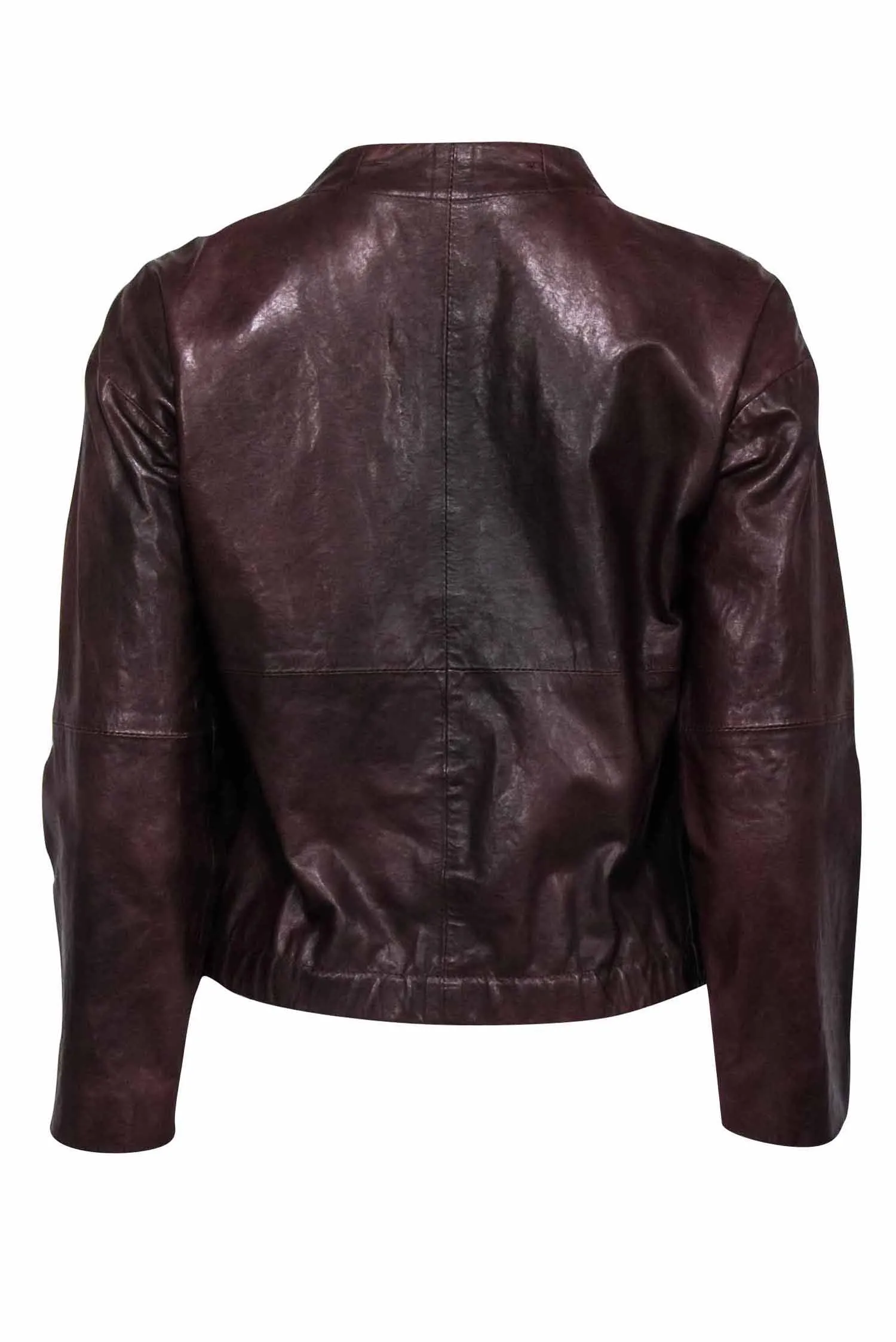 Theory - Brown Leather Moto Zip Jacket Sz S