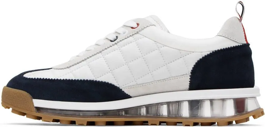 Thom Browne White & Navy Quilted Tech Runner Sneakers