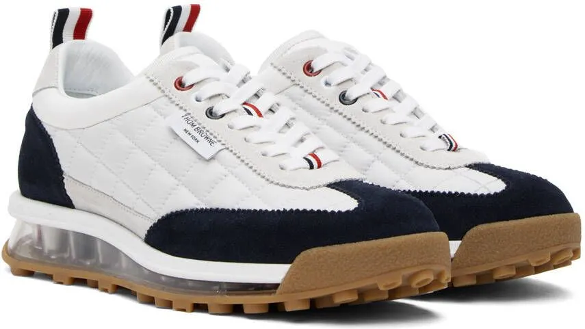 Thom Browne White & Navy Quilted Tech Runner Sneakers