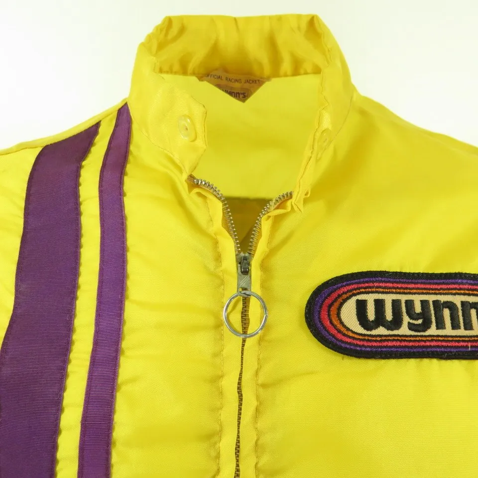 Vintage 80s Racing Jacket Mens S Wynns Yellow Stripe Patches Nylon