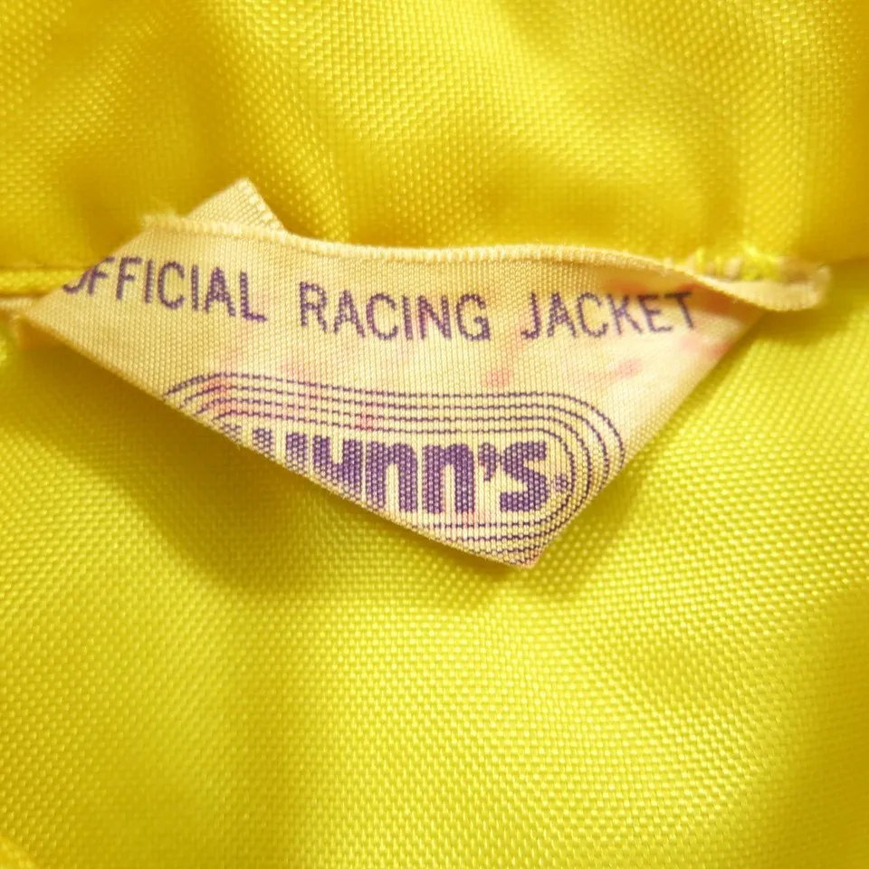 Vintage 80s Racing Jacket Mens S Wynns Yellow Stripe Patches Nylon