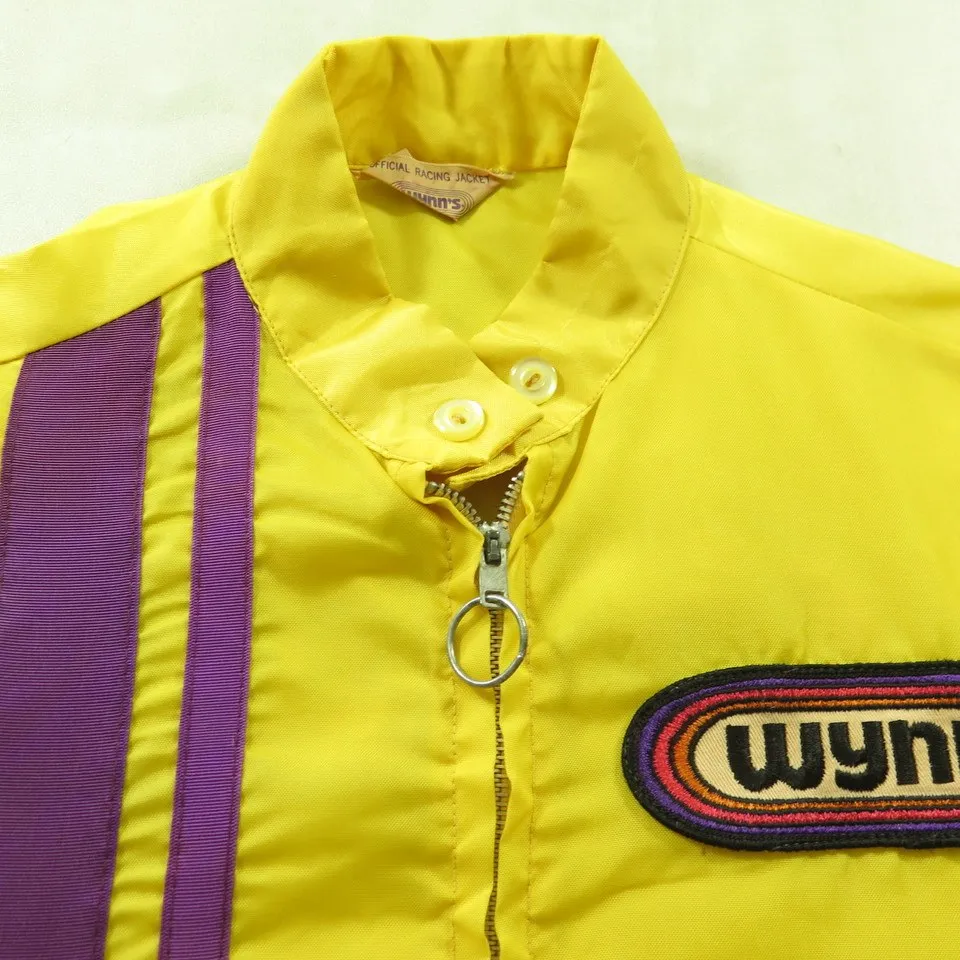 Vintage 80s Racing Jacket Mens S Wynns Yellow Stripe Patches Nylon