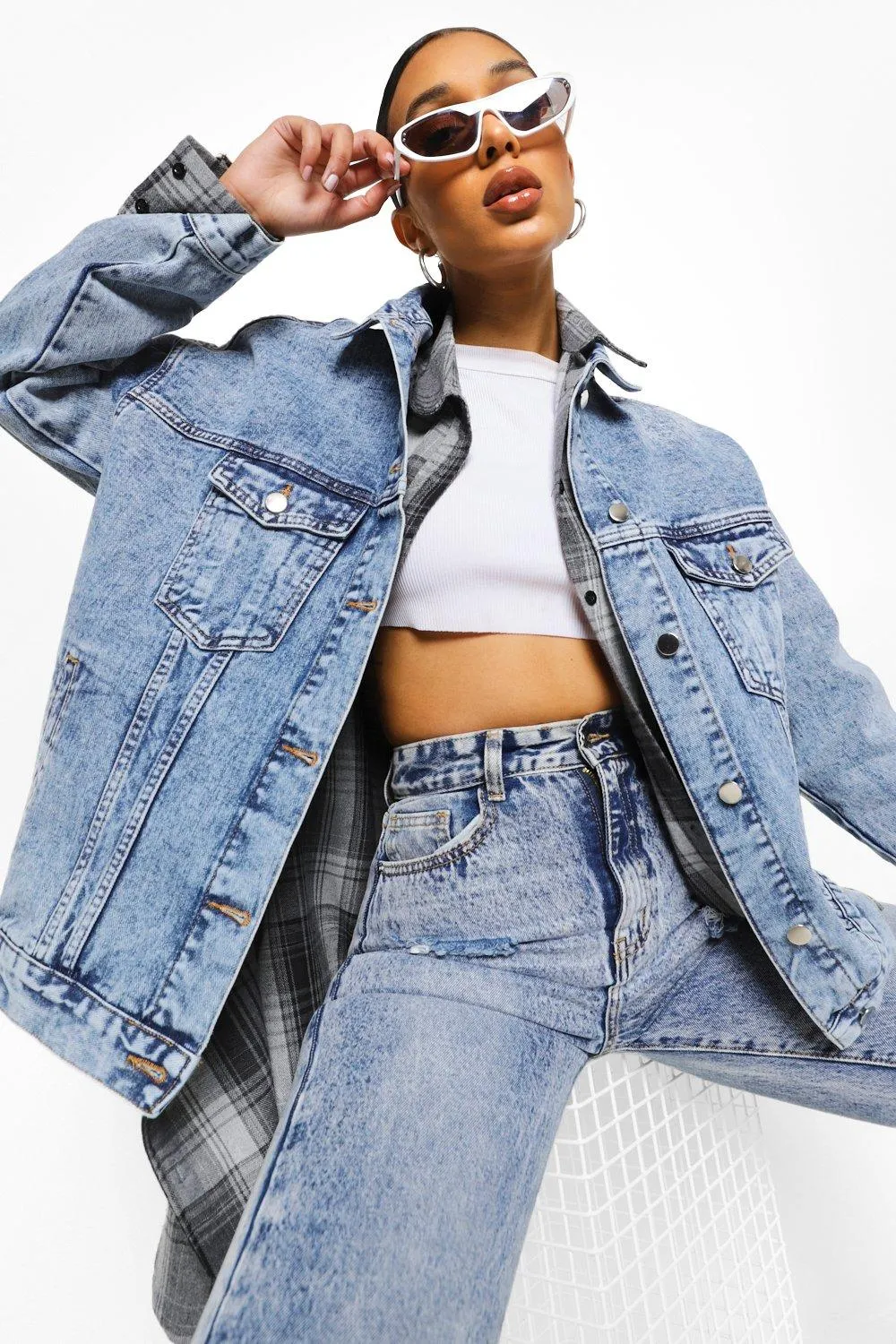 Vintage Wash Pocket Oversized Denim Jacket