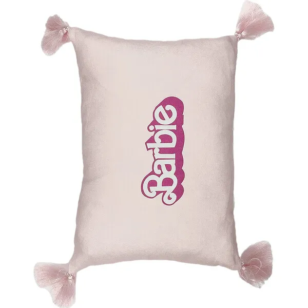 WallShoppe 80s Barbie Logo Lumbar Linen Pillow, Pink