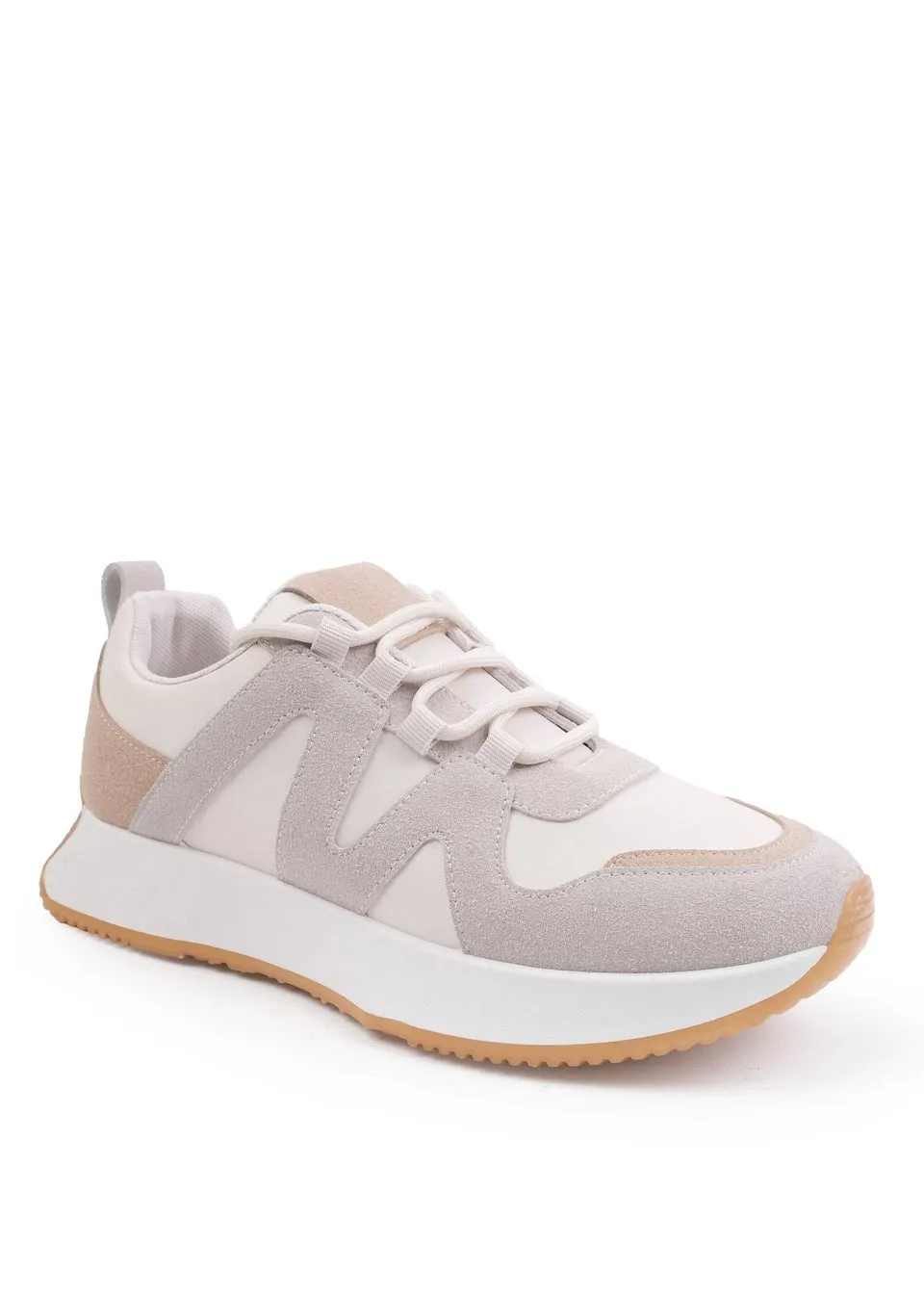 Where's That From Cream PU with Suede Detail Runner Trainers