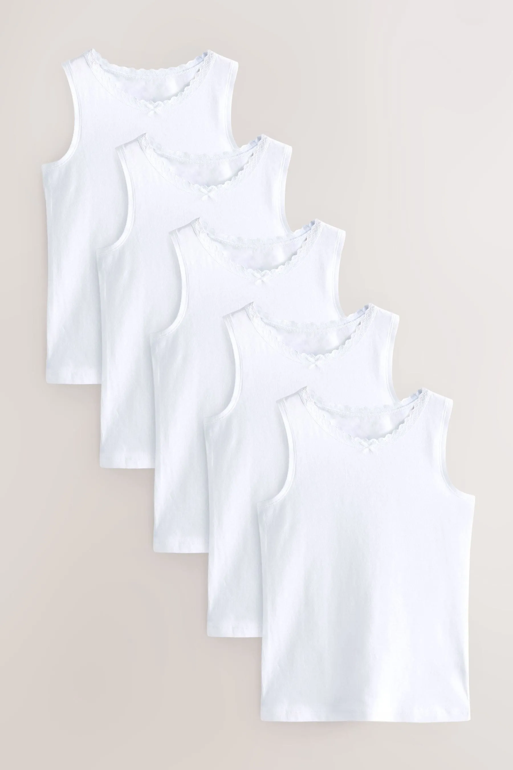 White 5 Pack Lace Trim Vest (1.5-16yrs)