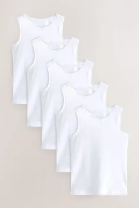 White 5 Pack Lace Trim Vest (1.5-16yrs)